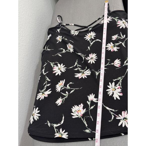 Kaileigh Valette Black With White Daisy Print Cold Shoulder Top Size Medium - Picture 7 of 8